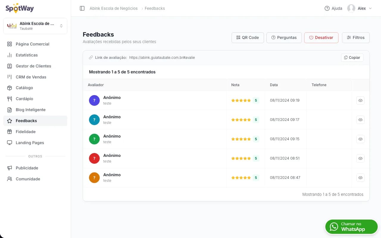 Sistema de Feedbacks Guia Taubaté